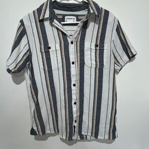 Sovereign Code Mens Multicolor Grover Stripe Short Sleeve Button Up Shirt Medium